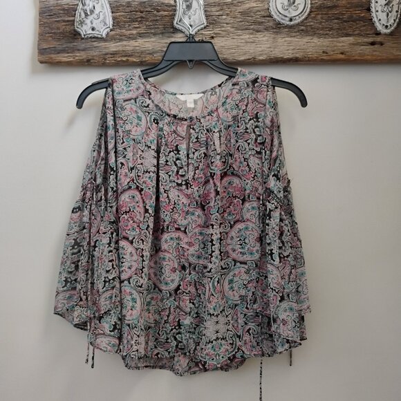Charming Charlie Tops - Charming Charlie Romantic Y2K Chiffon Paisley Boho Blouse – Cold Shoulder Bell S